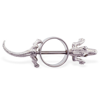 Nipple ring with jeweled alligator