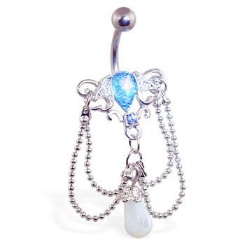 Chandelier Navel Ring with Synthetic Blue Opal