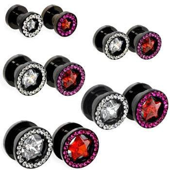 Pair Of Titanium Anodized Surgical Steel Jeweled Screw Fit Tunnels with CZ Star