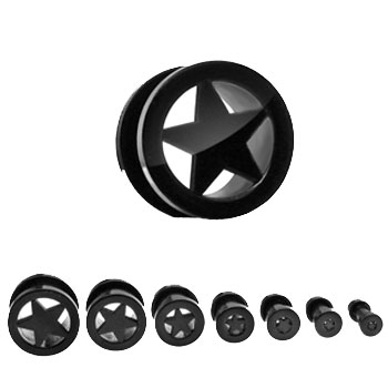 Pair Of Black Titanium Plated Screw Fit Tunnels with Star
