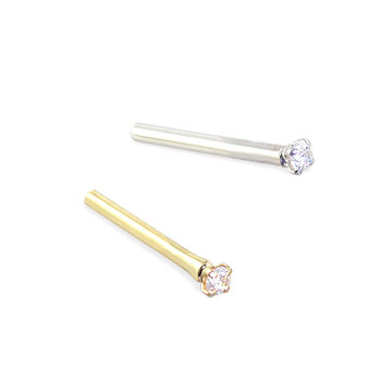 14K Gold Nose Stud with 1.5mm Round clear CZ, 20 Ga
