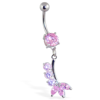 Belly Ring with Pretty Pink Dangle