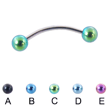 Curved barbell with colored balls, 16 ga