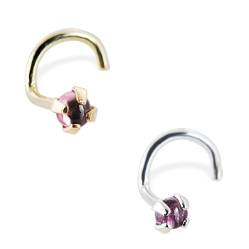 14K Gold Nose Screw with 2mm Round Cabochon Pink Tourmaline
