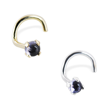 14K Gold Nose Screw with 2mm Round Cabochon Iolite