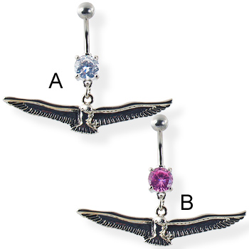 Navel ring with dangling bird with long wings