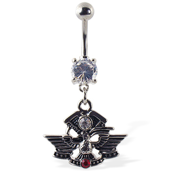 Navel ring with dangling eagle logo