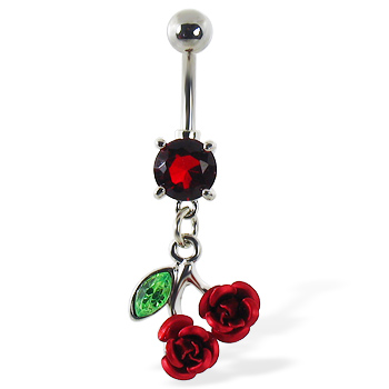 Navel ring with dangling rose cherries