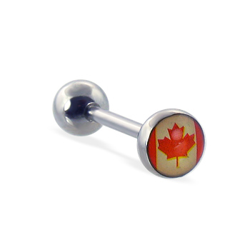 Straight barbell with Canadian flag logo, 14 ga