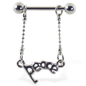 Nipple ring with dangling "PEACE"