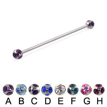 multi gem ball long barbell (industrial barbell), 14 ga