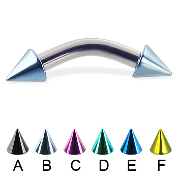 Colored cone curved barbell, 10 ga