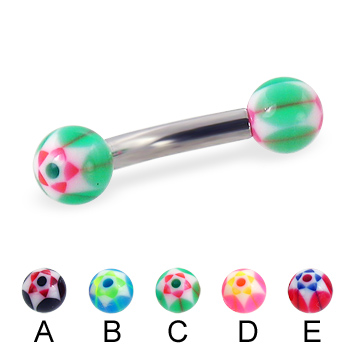Curved barbell with acrylic star balls, 10 ga