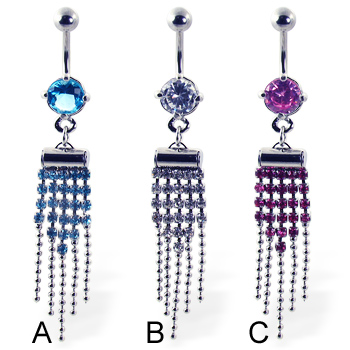 Belly button ring with jeweled dangles