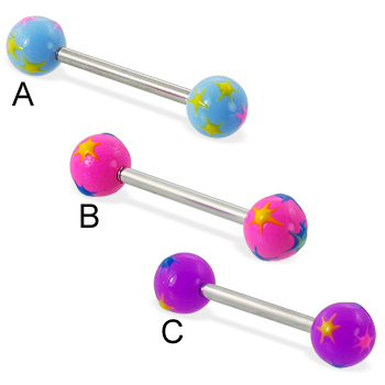 Straight barbell with multicolored stars
