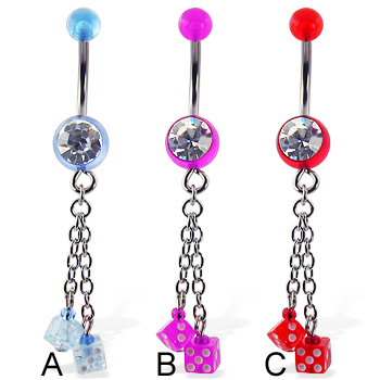 Belly ring with dangling acrylic dice