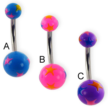 Belly ring with multicolor stars