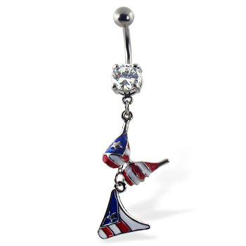 Belly button ring with dangling flag bikini