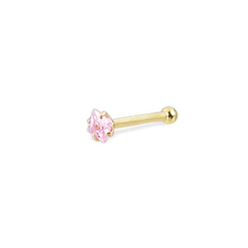 14K Real Yellow Gold Nose Bone With Square Gem, 20 Ga