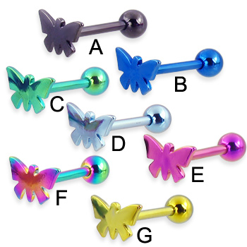 Titanium anodized butterfly tongue ring, 12 ga