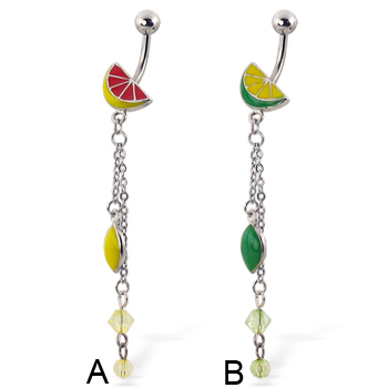 Enamel colored citrus navel ring with beads and dangles