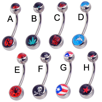 Double logo belly button ring