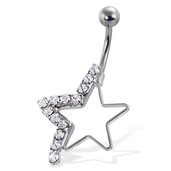 Half-jeweled hollow star navel ring