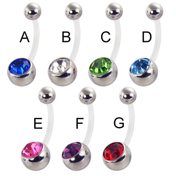 Bioplast jeweled belly button ring with steel balls