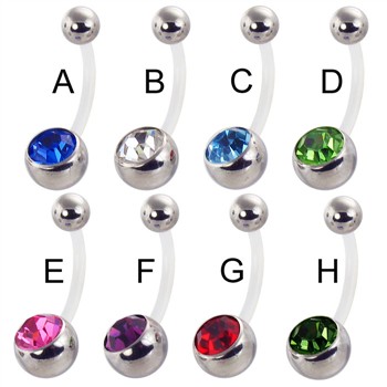 Bioplast double jeweled  belly button ring with steel balls