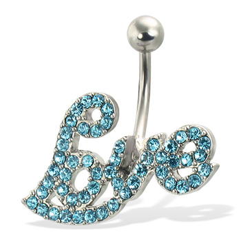 Jeweled "Love" belly button ring