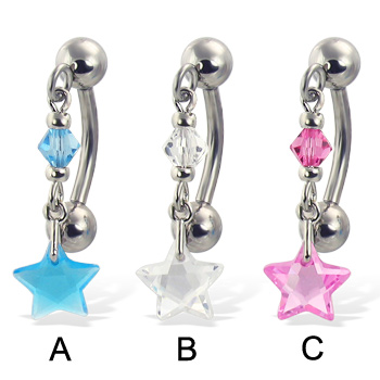 Reversed belly button ring with dangling star-shaped stone