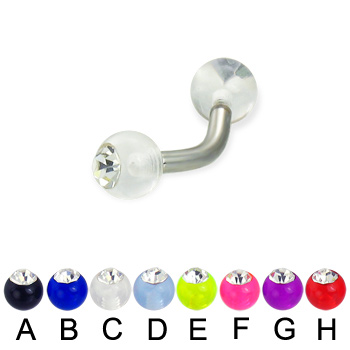 Acrylic ball with stone curved barbell, 12ga