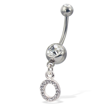 Initial belly button ring, letter O