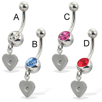 Belly button ring with dangling steel heart