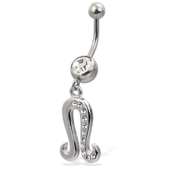 Jeweled zodiac belly button ring, Leo