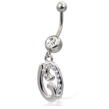 Jeweled zodiac belly button ring, Cancer
