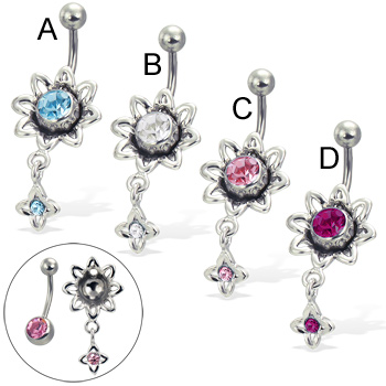 2-In-1 Belly Button Ring with Dangling Flower (Removable Charm!)