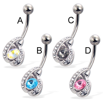 Belly button ring with elegant jeweled charm and pointed stone