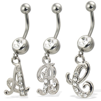 Cursive initial belly button ring
