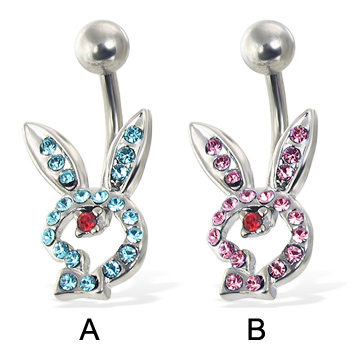 Hollow jeweled playboy bunny belly button ring