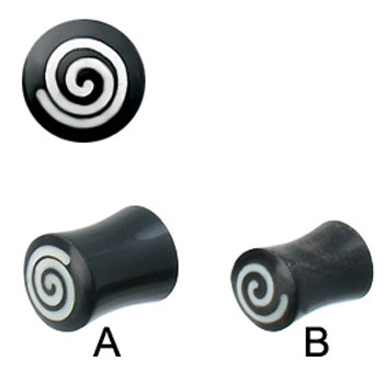 Pair Of Double Flare Horn Plugs with Spiral Bone Inlay