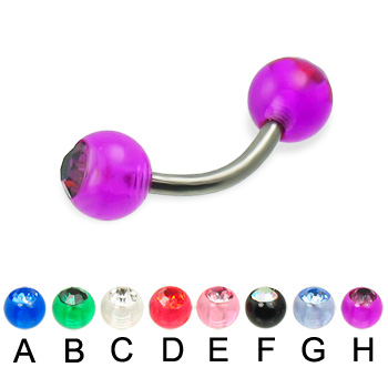 Titanium curved barbell with acrylic jeweled balls, 14 ga