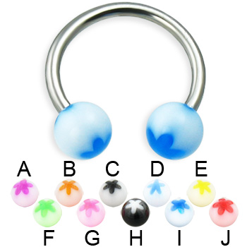 Titanium circular barbell with acrylic flower balls, 14 ga