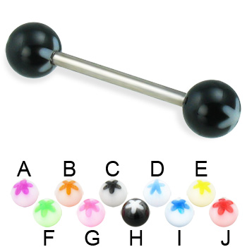 Titanium straight barbell with acrylic flower balls, 14 ga