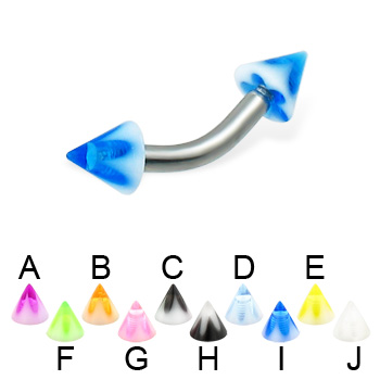 Acrylic flower cone curved barbell, 12 ga