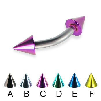 Colored cone curved barbell, 12 ga