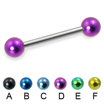 Straight barbell with colored balls, 14 ga