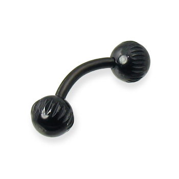 Black Notched Ball Curved Barbell, 14 Ga