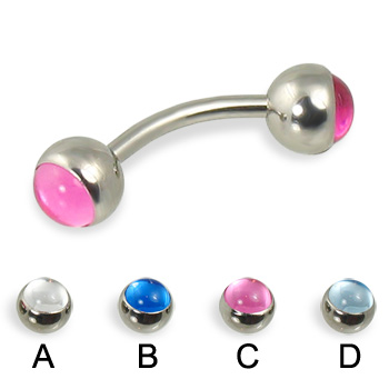 Curved barbell with cabochon balls, 14 ga