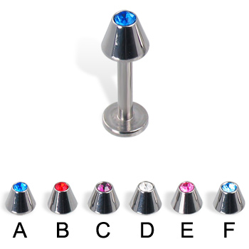 Labret with jeweled cone, 14 ga